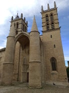 Photo of aerial view of Triumphal Arch or Arc de Triomphe in Montpellier city in France.