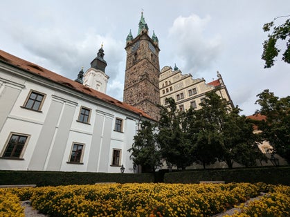 Photo of Black Tower and Church of Virgin Mary's Immaculate Conception in Klatovy, Czechia.