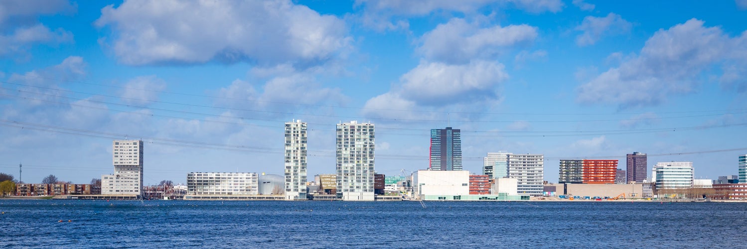 Panorama of Almere city center skyline in Flevoland, The Netherlands