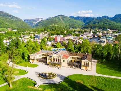 Bad Ischl aerial panoramic view, Austria. Bad Ischl is a spa town in the centre of the Salzkammergut region in Upper Austria.