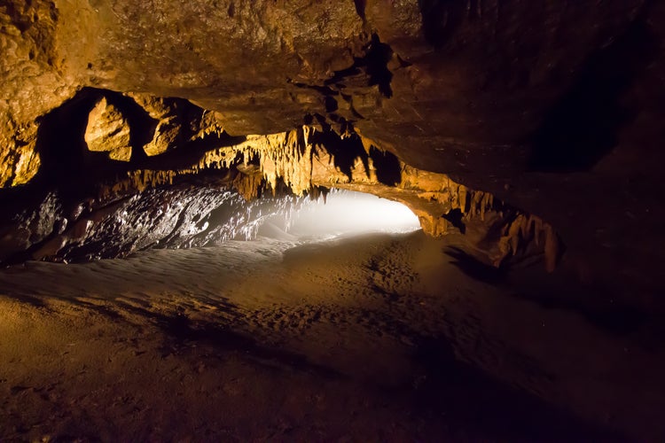 photo of view of Path in Han-Sur-Lesse caves (Grottes de Han), Belgium.