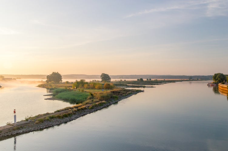 photo of sunrise over border river Oder. Oder is river between Poland and German. Sunrise view from Frankfurt Oder.