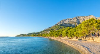 Photo of aerial view of gorgeous azure scene of summer Croatian landscape in Podgora, Dalmatia, Croatia.