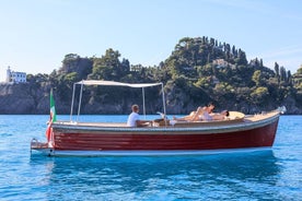 Evening boat swim under the starry sky of Portofino