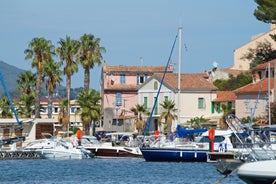 Photo of aerial view of the old town and St Paul church, Hyeres, France.