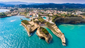 Photo of aerial view of Palaiokastritsa beach on Corfu islands, Greece.