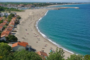 Photo of aerial view of Collioure, beautiful coastal village in the south of France.