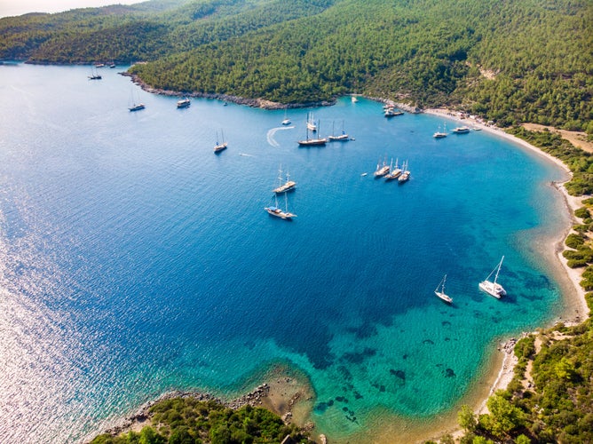 Photo of beautiful drone beach view Bodrum Mugla.