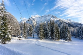 Photo of loisach river flowing through garmisch-partenkirchen, idyllic winter landscape bavaria.