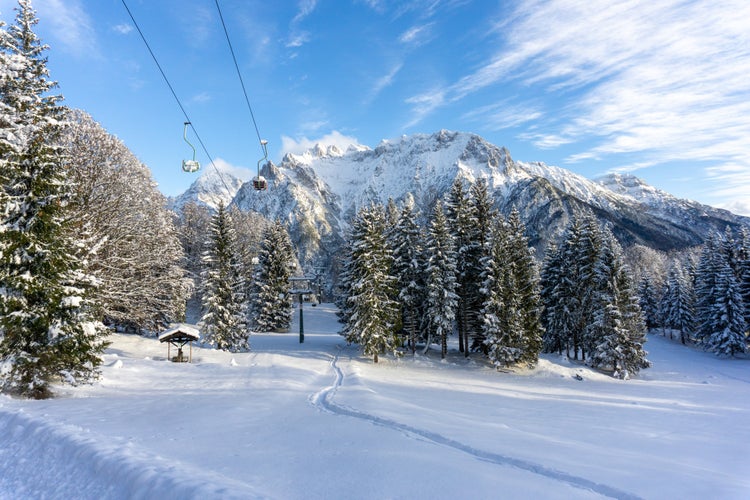 Photo of Winter mountain view in the alps in Mittenwald, Germany.