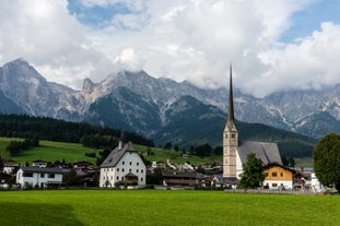 Photo of aerial view of village Kaprun, Kitzsteinhorn glacier, Austria.