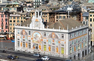 Photo of panoramic aerial view of town Rapallo in Liguria, Italy.