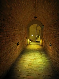 Old stone tunnel. Underground route under Lublin, Poland.