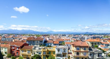 Photo of aerial cityscape view on French riviera with yachts in Cannes city, France.