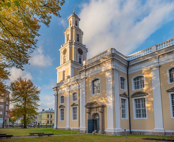 photo of view of Latvia. Liepaja Holy Trinity Cathedral was constructed between 1742 and 1758 in the Baroque style with Classicism features. Lutheran Church. Latvian: Liepājas Svētās Trīsvienības katedrāle.