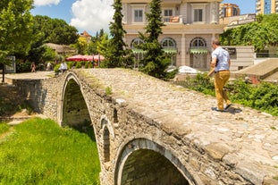 Aerial view of Samuel's Fortress and Plaosnik at Ohrid in North Macedonia.