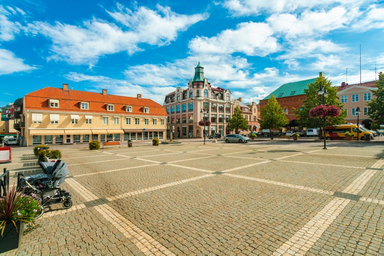 Radhustorget city hall square in vastervik in summer, Sweden