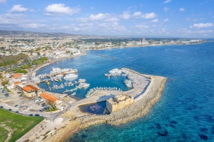 Photo of aerial view of Ayia Napa cityscape, Cyprus.