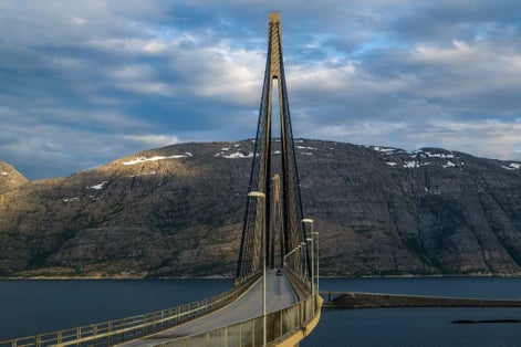 photo of view of The Helgeland Bridge outside of Sandnessjøen, Norway
