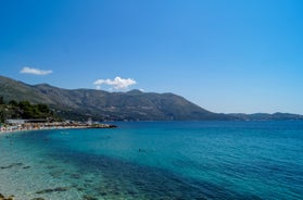 Photo of panoramic aerial view of the old town of Dubrovnik, Croatia seen from Bosanka viewpoint on the shores of the Adriatic Sea in the Mediterranean Sea.