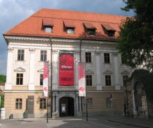 Capital of Slovenia, panoramic view with old town and castle.