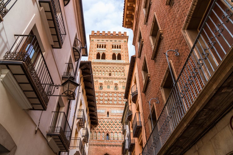 photo of view of Picturesque bell tower El Salvador in unique mudéjar-style Teruel, Spain