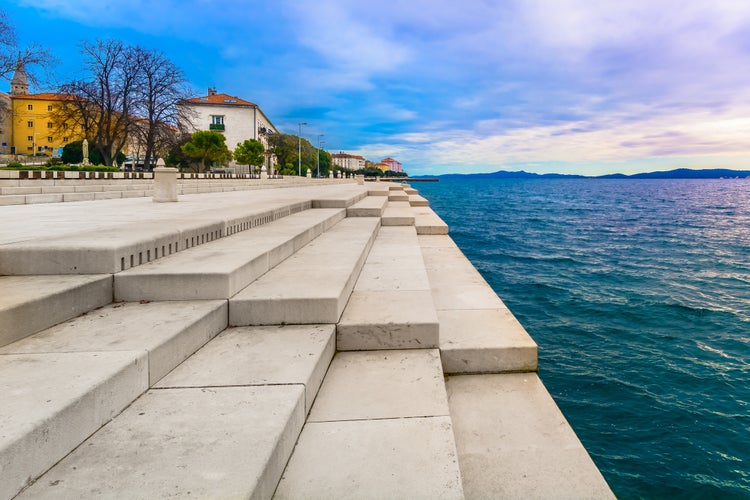 Photo of scenic view at coastal town Zadar in Croatia, famous riva in city center.