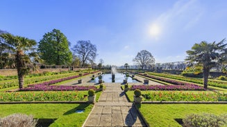 Photo of aerial view of Salisbury cathedral in the spring morning, England.