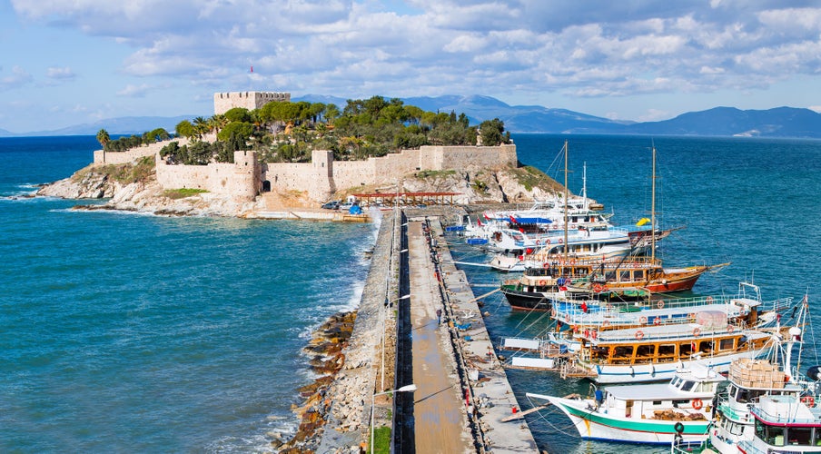 Pigeon Island with a "Pirate castle". Kusadasi harbor, Aegean coast of Turkey.