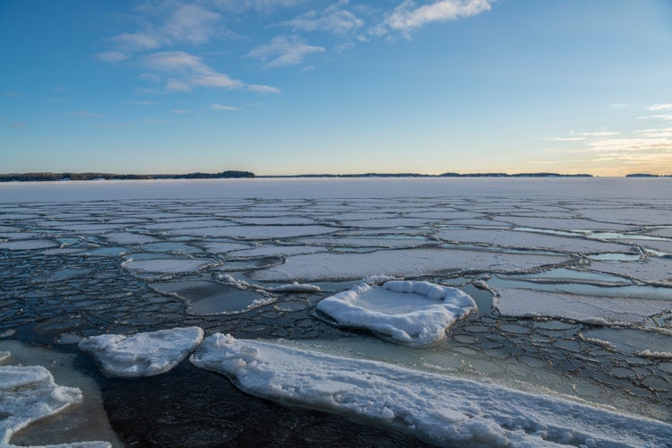 photo of view of View to the frozen Gulf of Finland, Lappohjanranta recreation area in winter, Hanko, Finland.