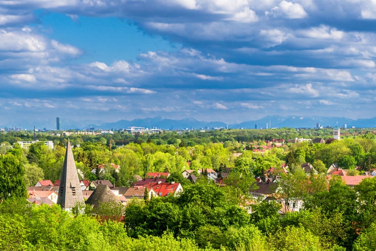 Photo of Panoramic view over city of Dachau and bavarian alps next to Munich - Germany. 