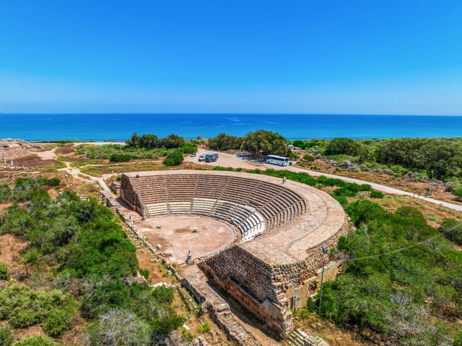 Salamis Ancient City, Famagusta, Cyprus. Ancient theater of Salamis, Famagusta aeria, North Cyprus.