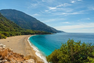 Photo of Marmaris marina with yachts aerial panoramic view in Turkey.