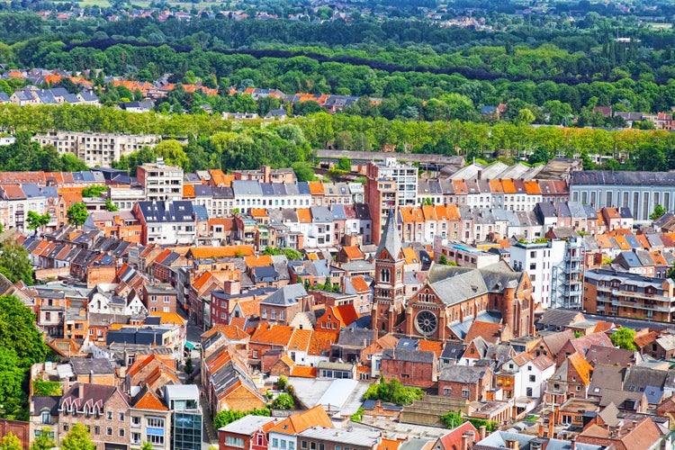 View of the city of Malines (Mechelen) from height of bird's flight, Belgium