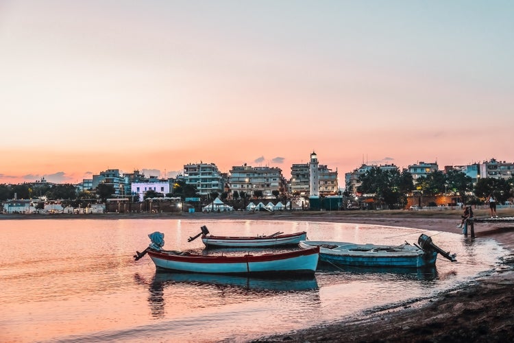 Photo of sunset at Alexandroupolis city sea port capital of Evros region Northern Greece.