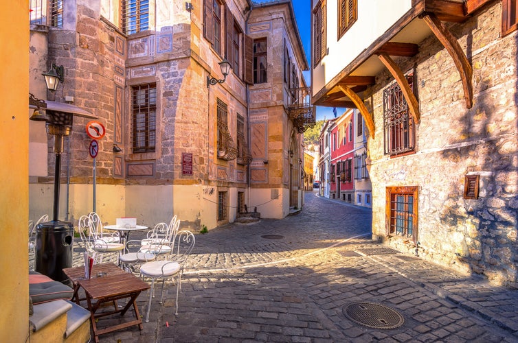 photo of picturesque narrow street and buildings in the old town of Xanthi, Greece.