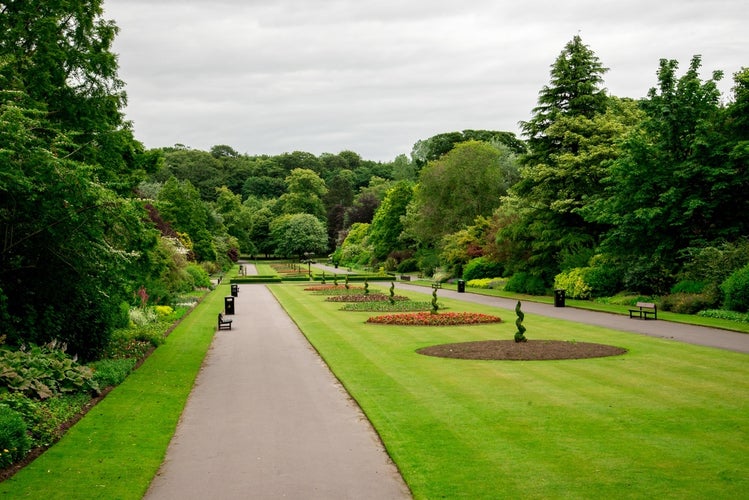 Photo of central alley with flower beds in Seaton Park, Aberdeen, Scotland.