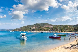 Photo of Ouranoupolis tower in Chalkidiki, Greece on a summer day.