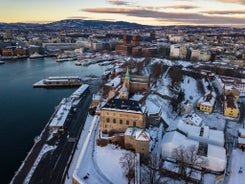 Photo of the Telemark Canal with old locks, tourist attraction in Skien, Norway.