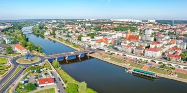 Photo of aerial view of beautiful architecture of the Bolkow castle and the city in Lower Silesia at summer, Poland