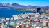 Panoramic view of Reykjavik, the capital city of Iceland, with the view of harbor and mount Esja.