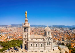 Saint Jean Castle and Cathedral de la Major and the Vieux port in Marseille, France.