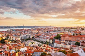 Photo of Lisbon City Skyline with Sao Jorge Castle and the Tagus River, Portugal.