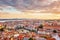 Photo of view of Lisbon famous view from Miradouro da Senhora do Monte tourist viewpoint of Alfama and Mauraria old city district at sunset, Portugal.