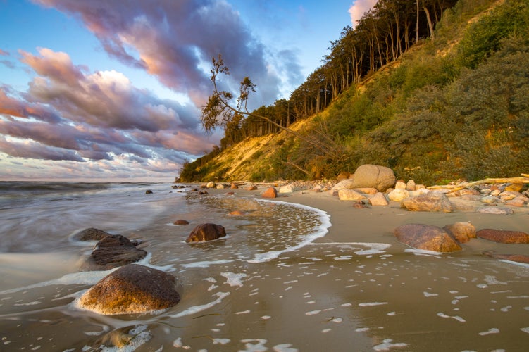 photo of view of sea cliffs on the Baltic coast, the island of Wolin, Poland