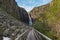 photo of the pathway leading up to Sweden's highest waterfall "Njupeskär" in Fulufjället national park during a summer morning in Sweden.