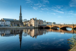 Photo of Ayr Town hall and the bridge on the River Ayr , South Ayrshire, Scotland.