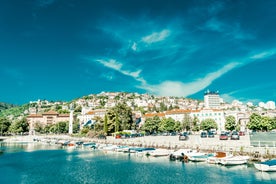 Photo of aerial view of Historic Adriatic town of Krk aerial view, Island of Krk, Kvarner bay of Croatia.