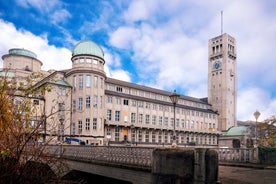 Aerial view on Marienplatz town hall and Frauenkirche in Munich, Germany.