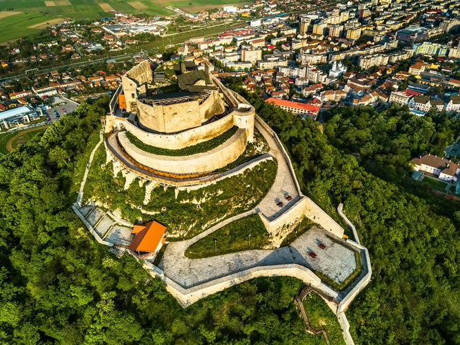 Photo of aerial view to the Deva fortress, Romania.